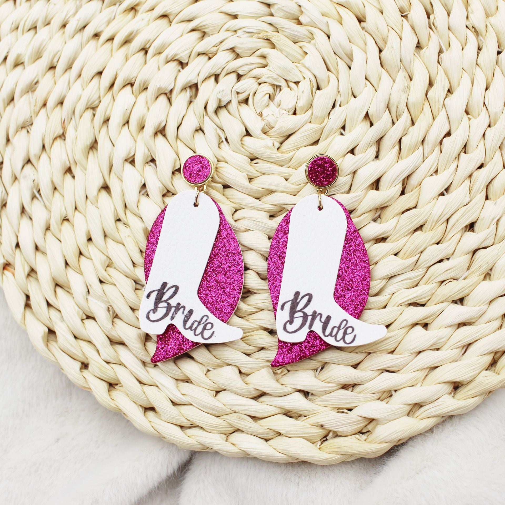 Wholesale Bachelor Party Fine Powder Leaf Boots Leather Earrings